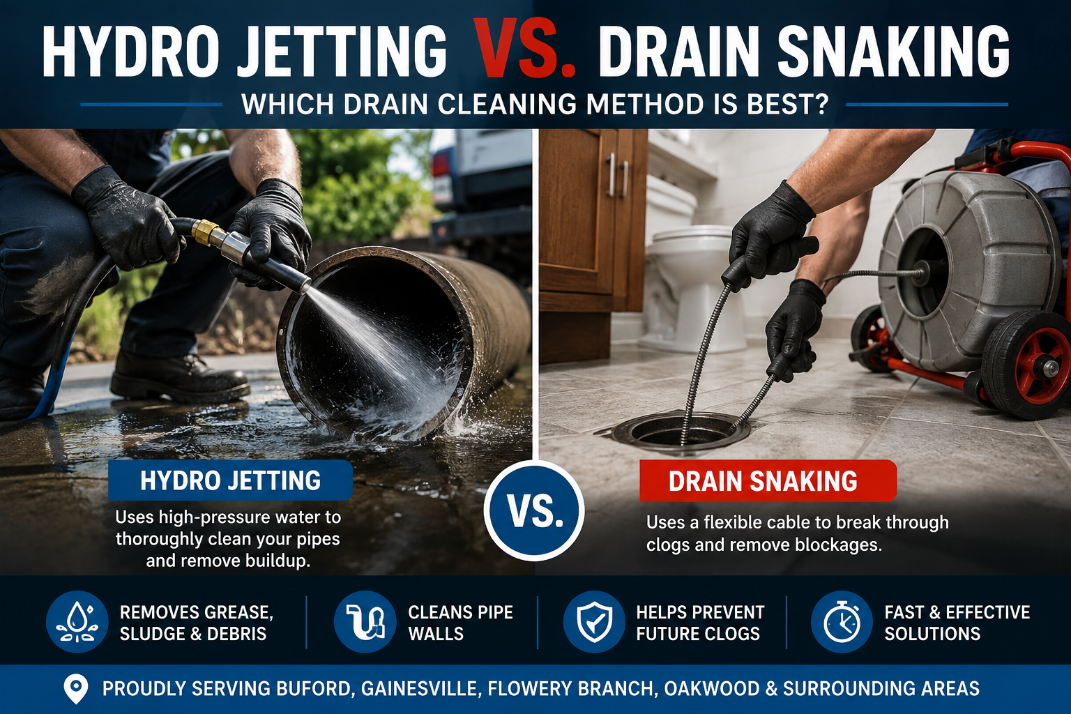 Hydro Jetting vs. Drain Snaking: Which Drain Cleaning Service Is Right for Your Home in Athens, GA?