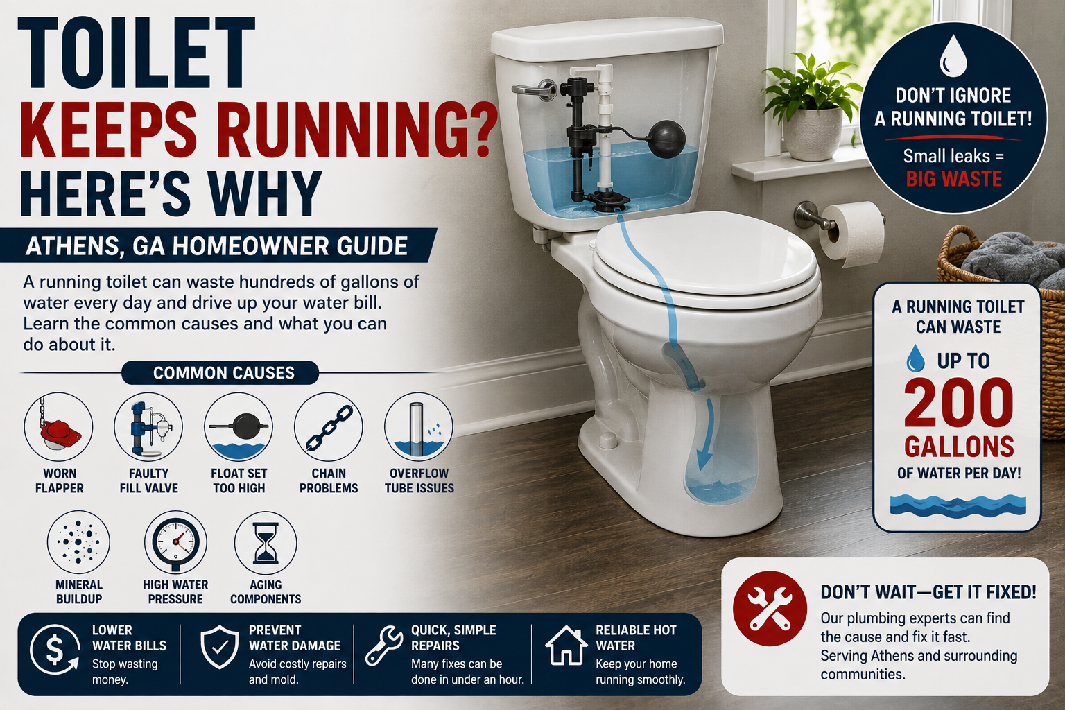 Toilet Keeps Running? Here's Why (Athens, GA Homeowner Guide)